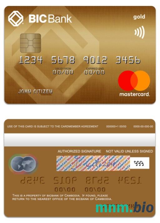Cambodia BICBank credit złoto przykład karty mastercard w formacie PSD